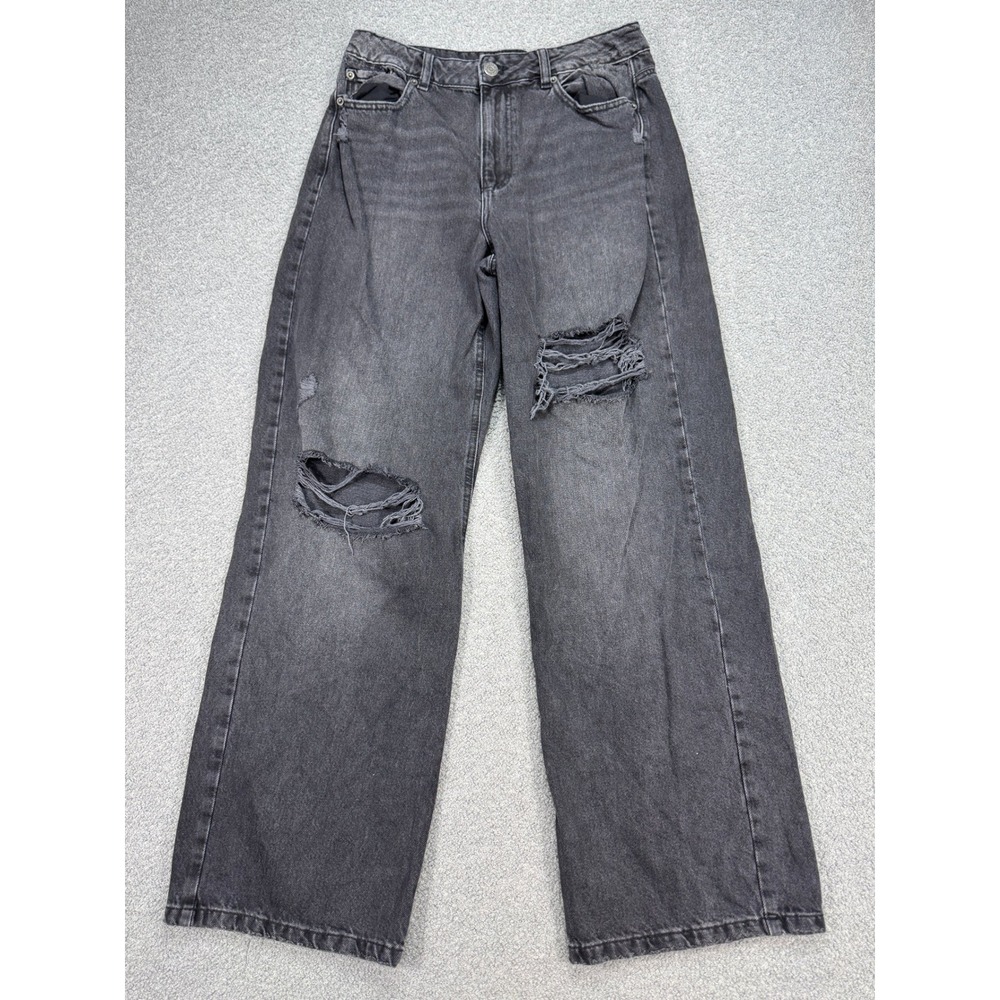 Garage Wide Leg Jeans Women's 9 Faded Black Street Wide Leg Baggy Fit Distressed